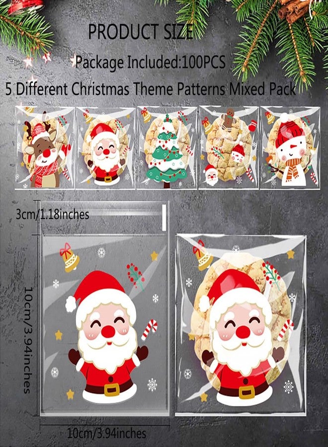 SUKPSY 100 PCS Christmas Candy Cellophane Bags Cookie Bakery Gift Bags Flat Mouth Self-adhesive Resealable OPP Pastry Bags for Christmas Holiday Party Decoration Supplies(Five Patterns 3.9 x 3.9in) - Image 5